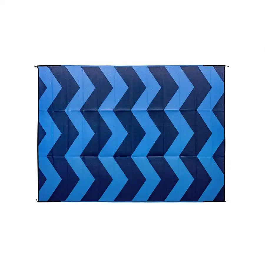 Camco 42858 Patio Mat 12 Foot x 9 Foot Blue Chevron Design UV Resistant Material With Corner Loops