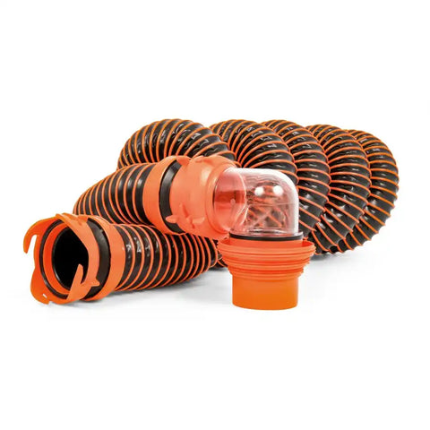 Camco 39861 Sewer Hose RhinoEXTREME ™ 15 Foot Length Black Hose With Rhino Swivel Fittings/ Locking Rings and Storage Caps
