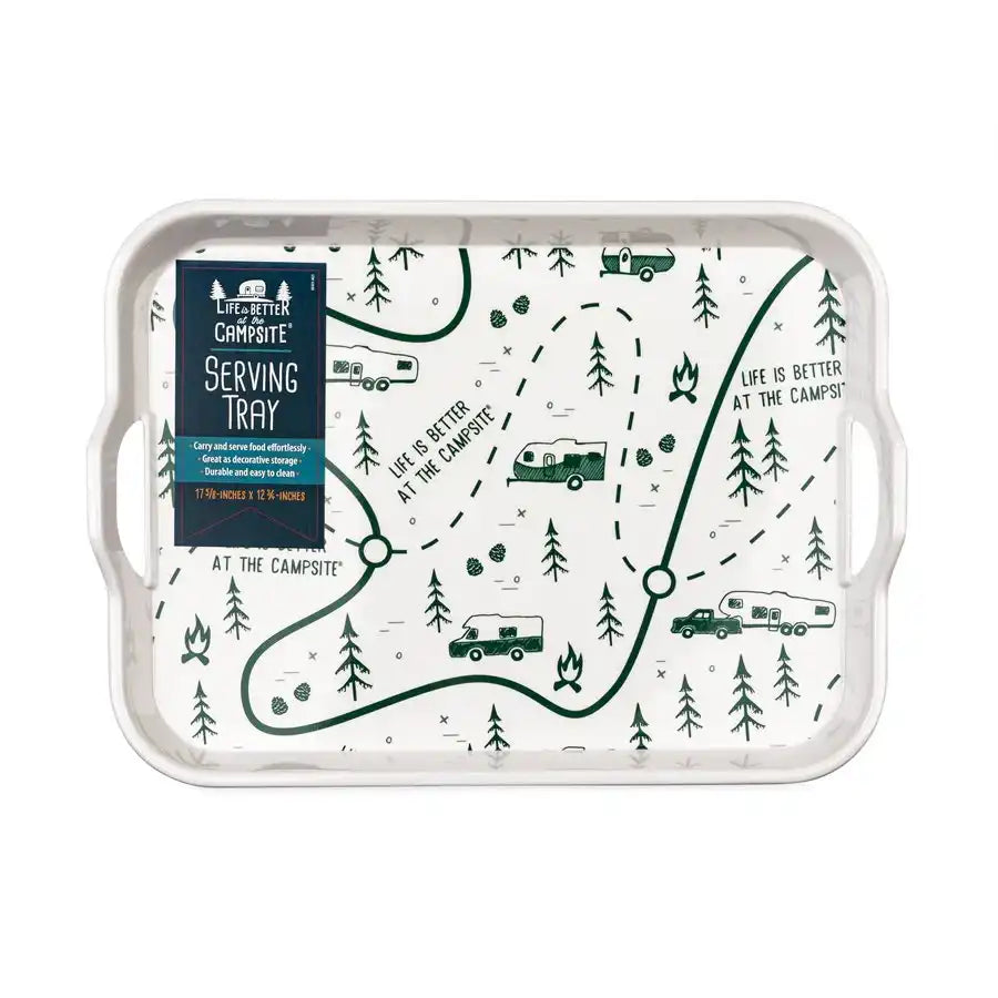 Camco 53488 Serving Tray Life Is Better At The Campsite ™ Rectangular 17-5/8 Inch Length x 12-3/4 Inch Width x 1-7/8 Inch Depth RV Map Design