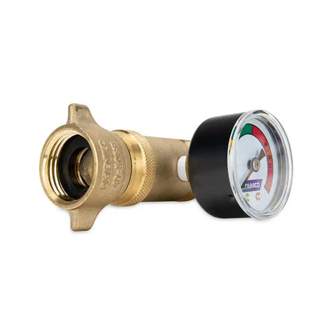Camco 40064 Fresh Water Pressure Regulator Brass Preset Pressure Range of 40-50 PSI With Gauge Single