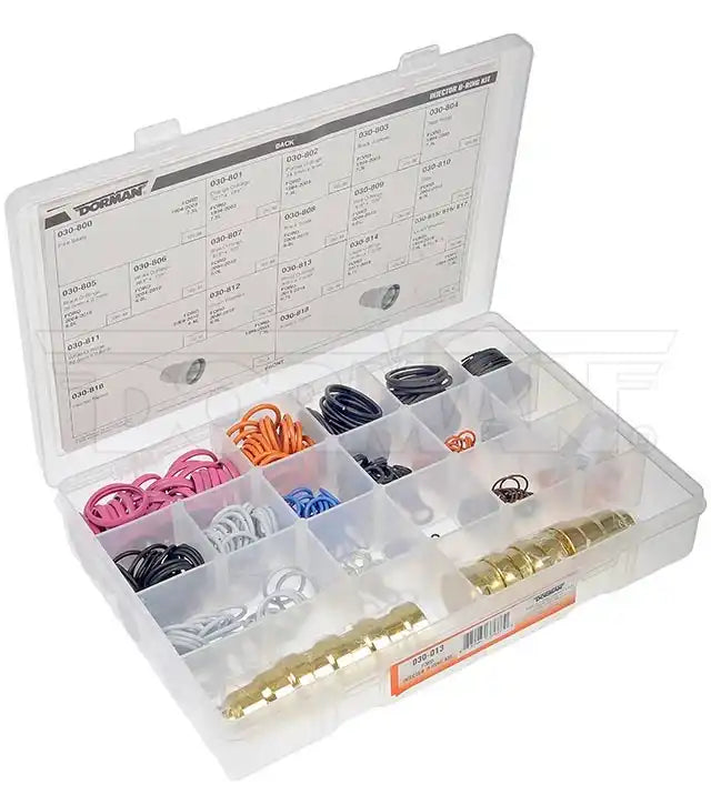Dorman 030-013 O-Ring Assortment OE Solutions ™ Rubber/ Copper/ Steel Tray With 64 Seals/ 32 Gaskets/ 32 Split Rings/ 288 O-Rings/ 32 Clips/ 128 Crush Washers/ 8 Injector Sleeves