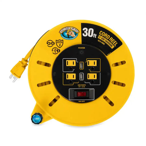 Camco 55290 Power Cord Reel Power Grip ™ Used To Store Up To 30 Foot Power Cord Manual Operation With 10 Amp 16/3 Gauge Cord