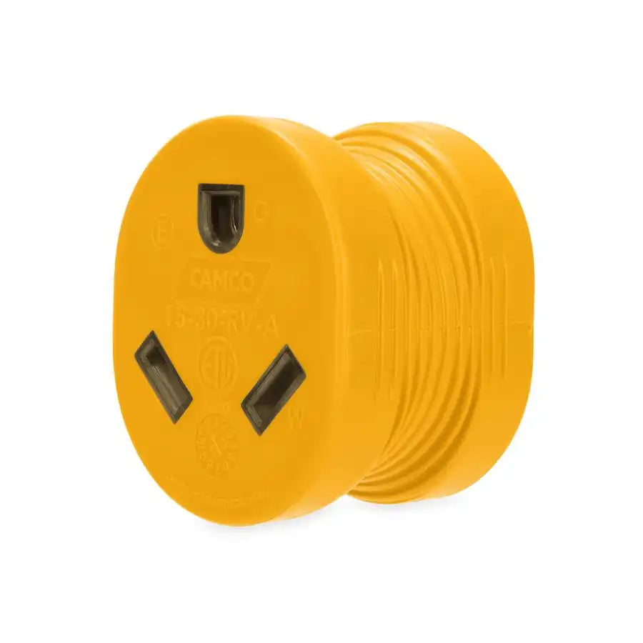 Camco 55222 Power Cord Adapter Power Grip ™ For Connecting RV Power Inlet To Standard Power Source 15 Amp Male To 30 Amp Female 15 Amp