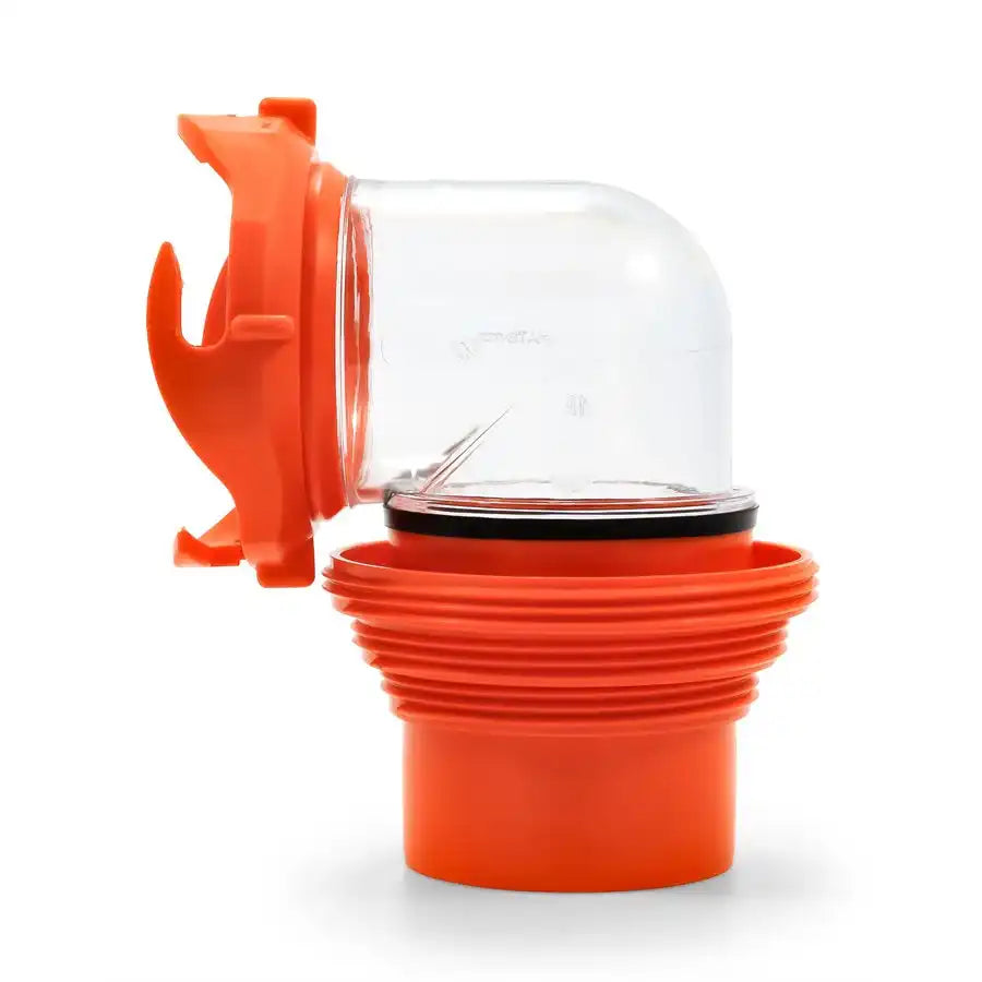Camco 39736 Sewer Hose Connector RhinoFLEX ™ For Connecting Sewer Hose to Dump Station Translucent Bayonet Elbow Fitting With 4-in-1 Adapter