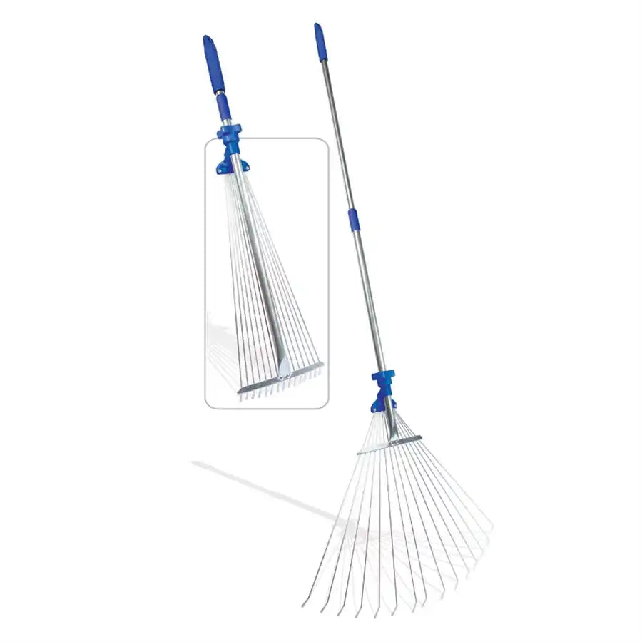 Camco 42171 Rake 60 Inch Length Handle x 22 Inch Width Rake Head Collapsible To 29 Inch Length Handle x 8 Inch Width Rake Head Metal Rake Head