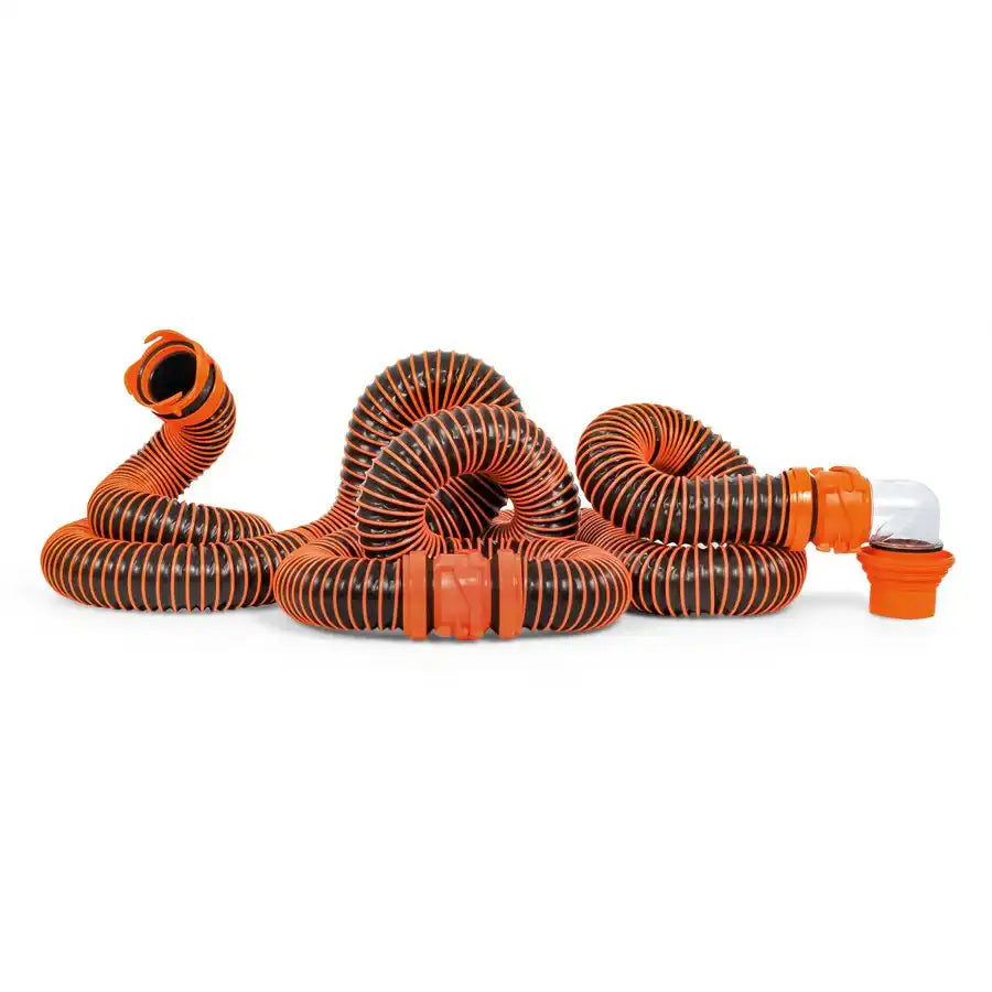 Camco 39867 Sewer Hose RhinoEXTREME ™ 20 Foot Length Black Hose With Rhino Swivel Fittings/ Locking Rings and Storage Caps