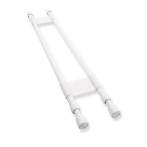 Camco 44074 Refrigerator Content Brace Spring Loaded Bar Style Bar Extends From 19 Inch Length to 34 Inch Length White Plastic Double Bar