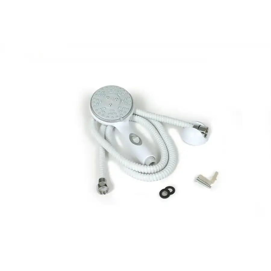 Camco 43714 Shower Head Hand Held With 60 Inch Hose With 5 Available Spray Settings With On/ Off Valve Fits Standard 1/2 Inch Shower Arm