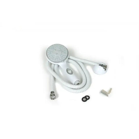 Camco 43714 Shower Head Hand Held With 60 Inch Hose With 5 Available Spray Settings With On/ Off Valve Fits Standard 1/2 Inch Shower Arm