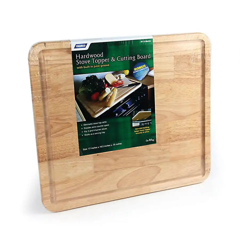 Camco 43753 Cutting Board Stove Topper With Non-Skid Backing Natural Hardwood With Additional Flexible Cutting Board
