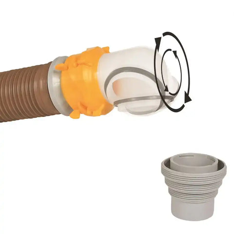 Camco 39471 Sewer Hose Connector Revolution For Connecting Sewer Hose to Dump Station Swivel 4-in-1 Connector With Elbow White