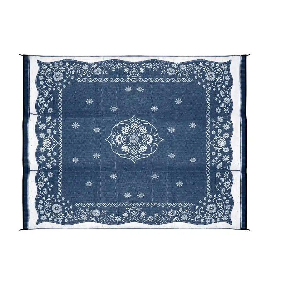 Camco 42851 Patio Mat 12 Foot x 9 Foot Blue Oriental Mold and Mildew Resistant Material Reversible Fabric