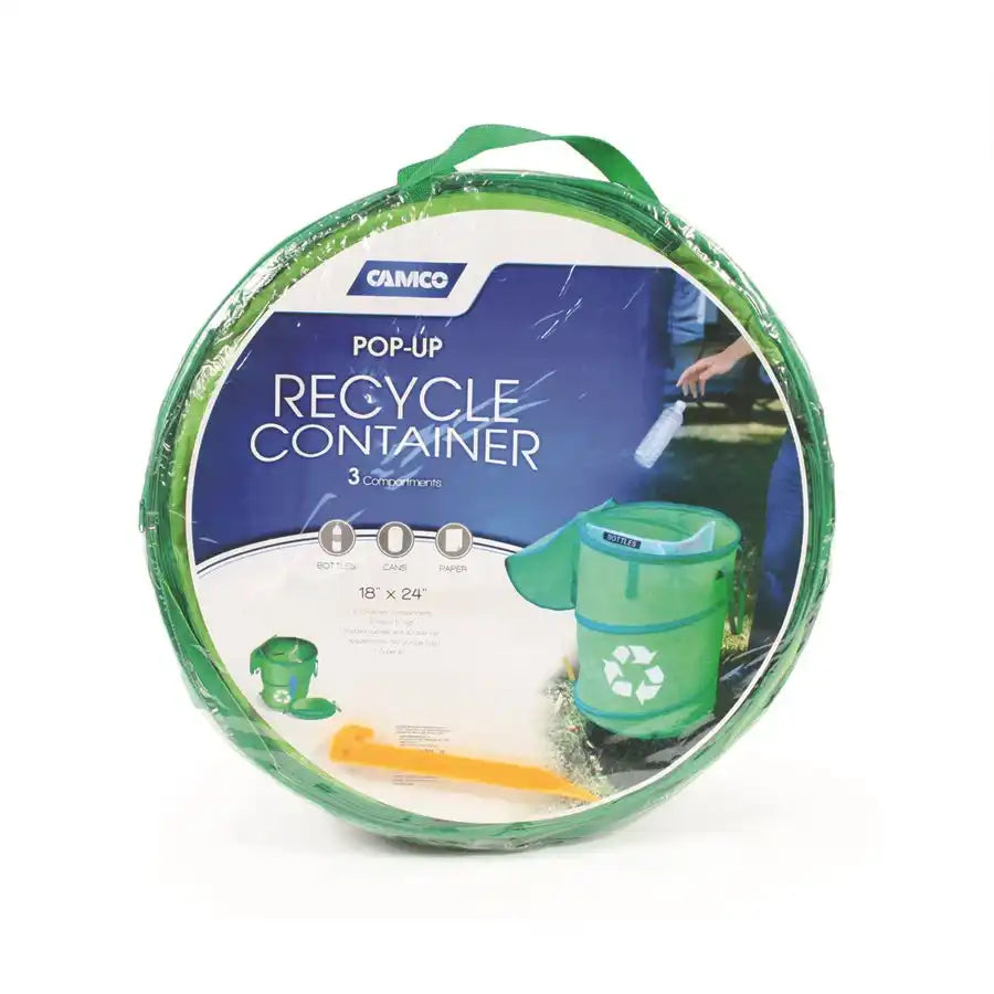 Camco 42983 Trash Can Round Recycling Bin Collapsible 18 Inch Diameter x 24 Inch Height