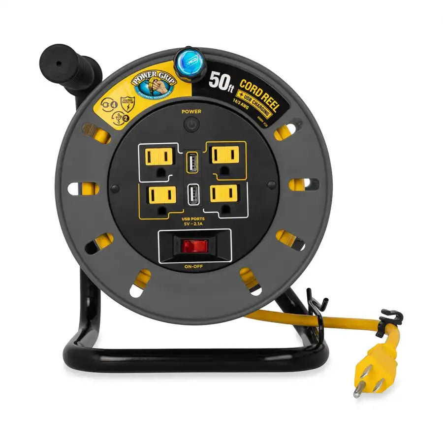Camco 55291 Power Cord Reel Power Grip ™ Used To Store Up To 50 Foot Power Cord Manual Operation With 13 Amp 14/3 Gauge Cord