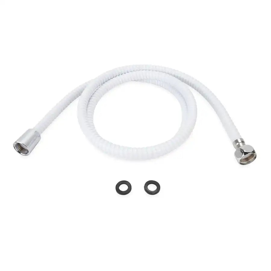 Camco 43717 Shower Head Hose 60 Inch Length Fits Standard 1/2 Inch Shower Arm White With Built In Connectors and Washers