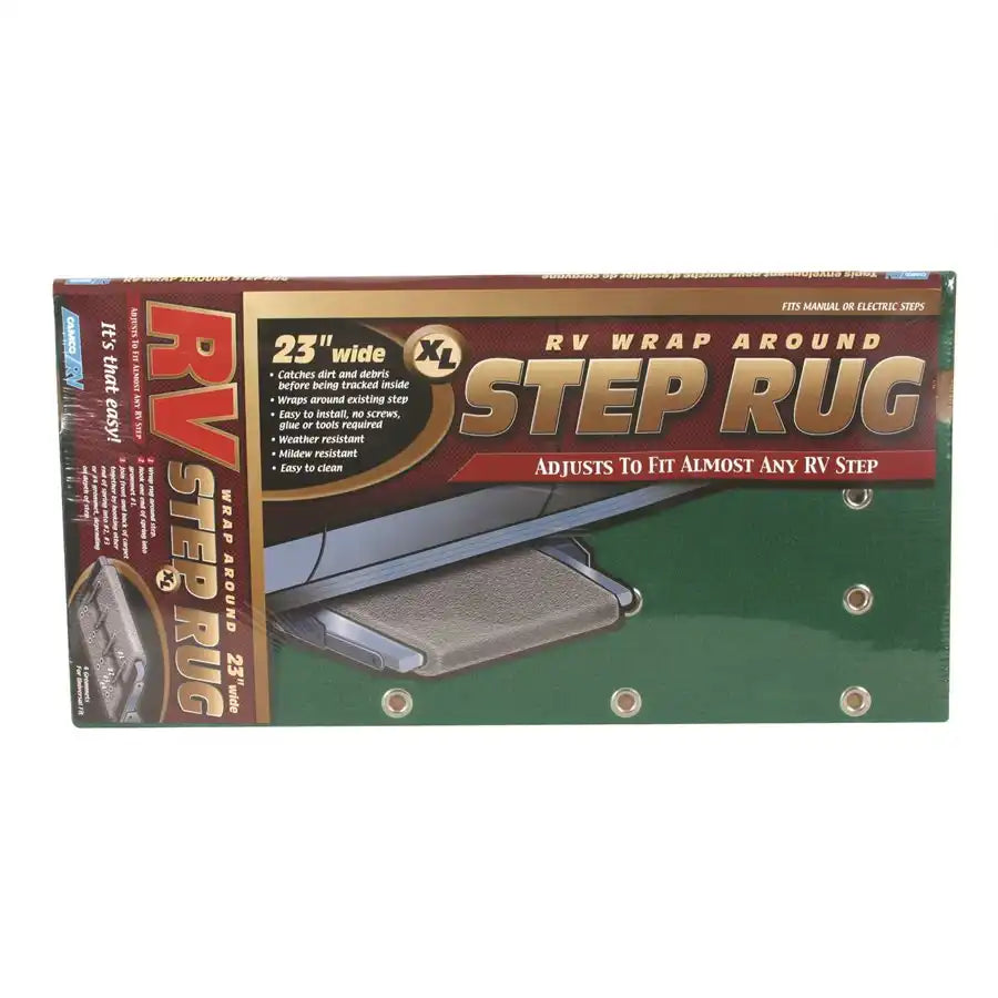 Camco 42933 Entry Step Rug Wrap Around Hook and Spring 23 Inch Width x 22 Inch Length Green Carpet