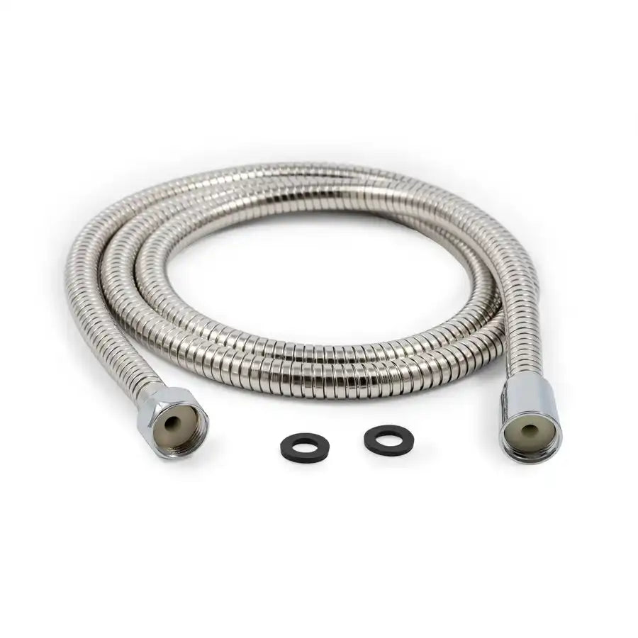Camco 43716 Shower Head Hose 60 Inch Length Fits Standard 1/2 Inch Shower Arm Chrome With Built In Connectors and Washers