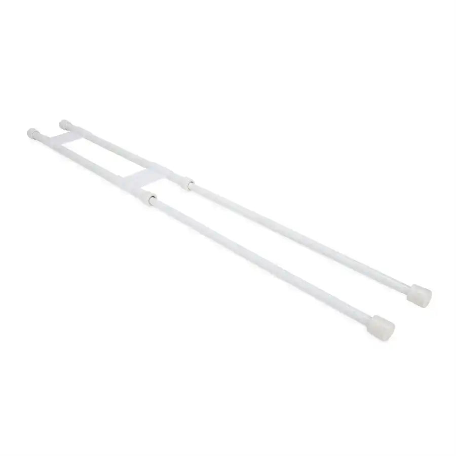 Camco 44073 Refrigerator Content Brace Spring Loaded Bar Style Bar Extends From 16 Inch Length to 28 Inch Length White Plastic Double Bar
