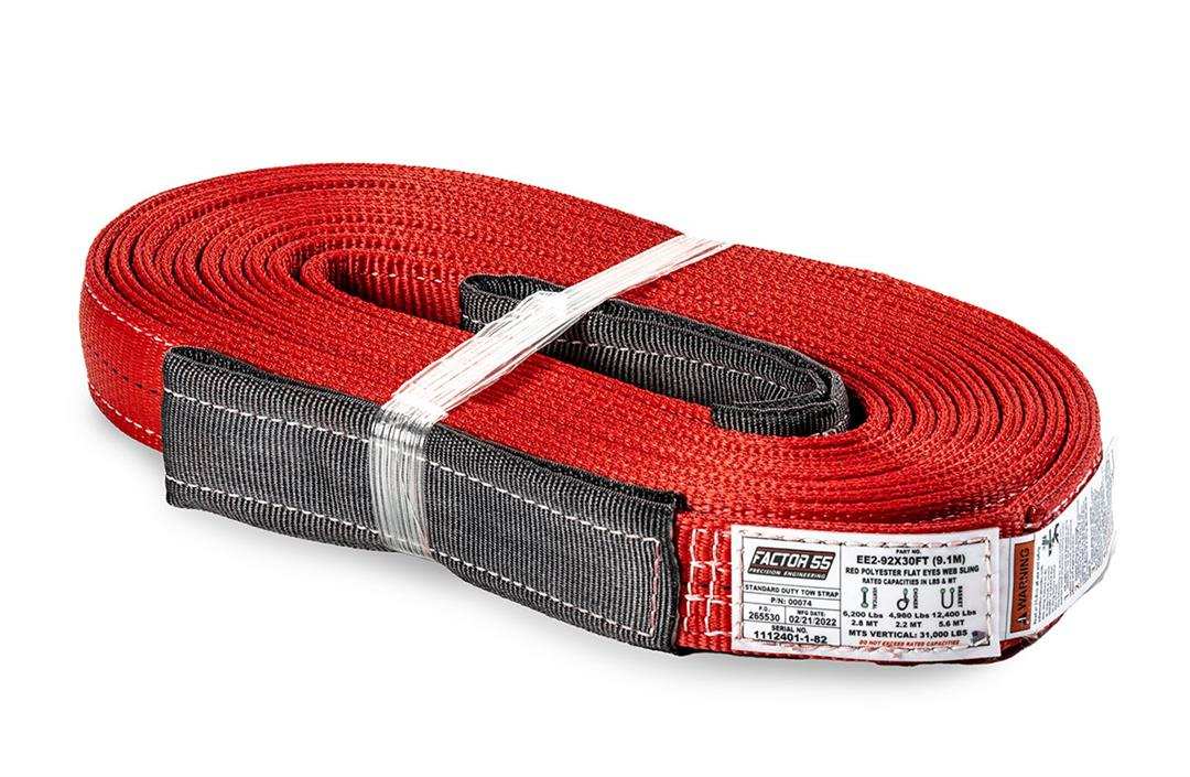 Factor 55 00074 Tow Strap 30 Foot X 2 Inch Black And Red Polyester Webbing Materia