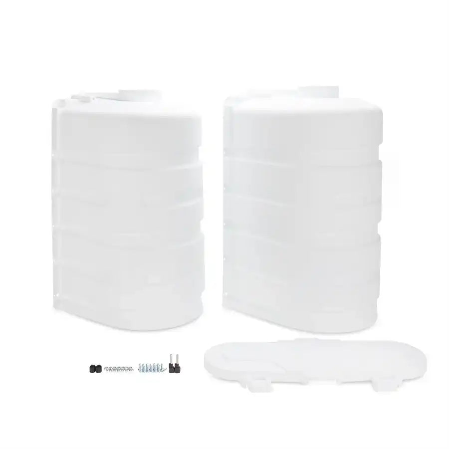 Camco 50513 Propane Tank Cover For Dual 30 Pound Tanks While Mounted Protection From Flying Debris and UV Rays White Polymer