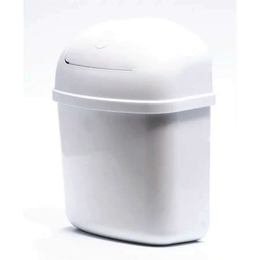 Camco 43961 Trash Can 11 Inch Height x 8-3/4 Inch Width x 5 Inch Length Wall Mount or Inside Cabinet Mount White Plastic
