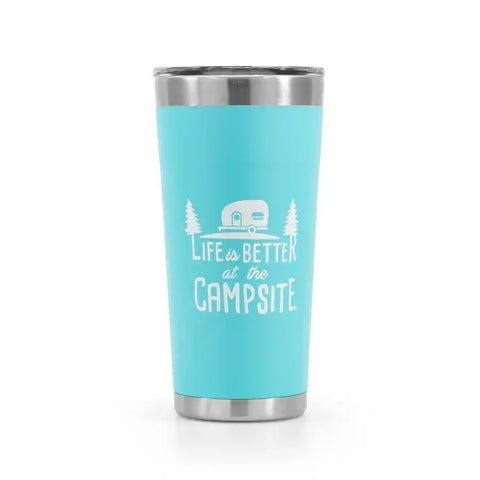 Camco 53057 Travel Mug Life Is Better At The Campsite ™ 20 Ounce BPA Free Lid With Slide Closure Double Wall Vacuum Insulated