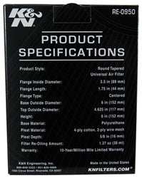 K&N RE-0950 Universal Clamp-On Air Filter