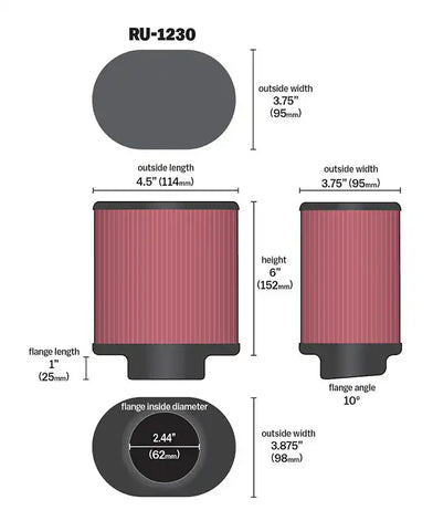 K&N RU-1230 Universal Clamp-On Air Filter