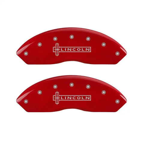 MGP 4 Caliper Covers Engraved Front Lincoln Engraved Rear Star logo Red finish silver ch