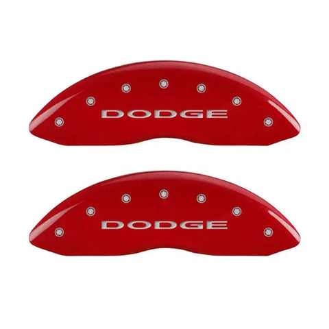 MGP Front set 2 Caliper Covers Engraved Front With out stripes/Dodge Red finish silver ch