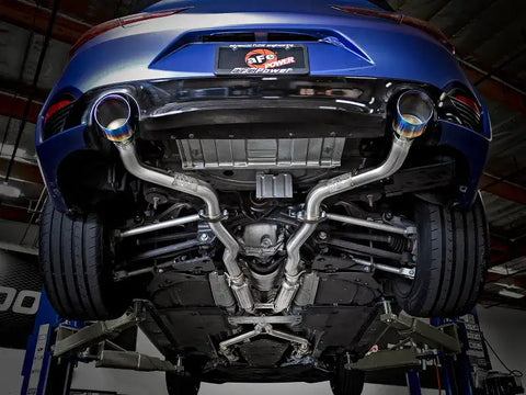 aFe 49-36134NM-L POWER Takeda 2.5in 304 SS CB Exhaust w/ Blue Flame Tips 17-19 Infiniti Q60 V6-3.0L (tt)