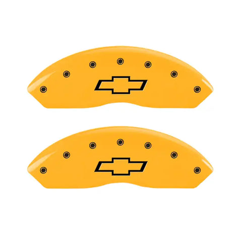MGP 4 Caliper Covers Engraved Front & Rear Bowtie Yellow finish black ch