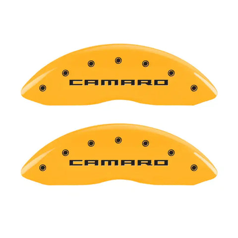 MGP 4 Caliper Covers Engraved Front Gen 5/Camaro Engraved Rear Gen 5/SS Yellow finish black ch