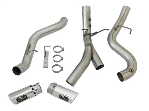 aFe 49-04086-P ATLAS 4in DPF-Back Alum Steel Exhaust System w/Dual Exit Polished Tip 2017 GM Duramax 6.6L (td)