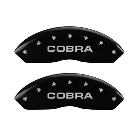 MGP 4 Caliper Covers Engraved Front Cobra Engraved Rear Snake Black finish silver ch