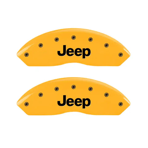 MGP 4 Caliper Covers Engraved Front JEEP Engraved Rear JEEP Grill logo Yellow finish black ch