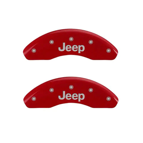 MGP 4 Caliper Covers Engraved Front JEEP Engraved Rear JEEP Grill logo Red finish silver ch