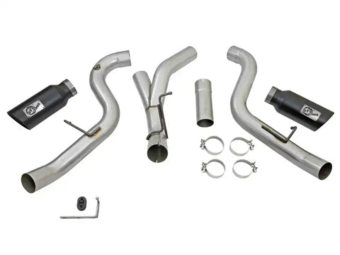 aFe 49-04080-B Atlas Exhaust 4in Dual DPF-Back Al Steel w/ Black Tips 16-17 GM Diesel Truck V8-6.6L (td) LML