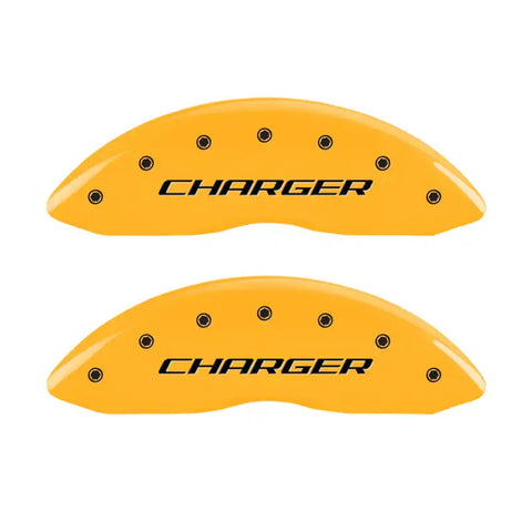 MGP 4 Caliper Covers Engraved Front & Rear Block/Charger Yellow finish black ch