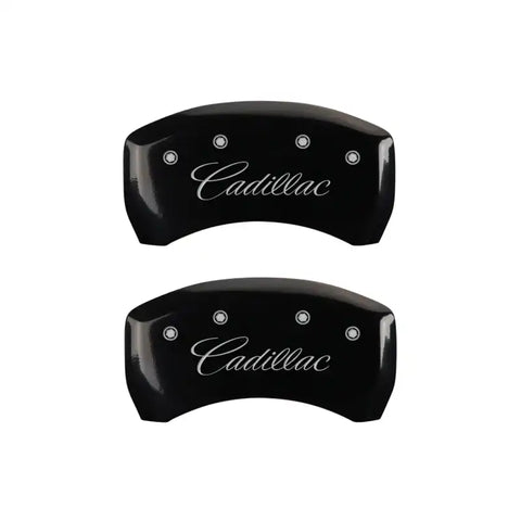 MGP 4 Caliper Covers Engraved F & R Cursive/Cadillac Black Finish Silver Char 2016 Cadillac CT6