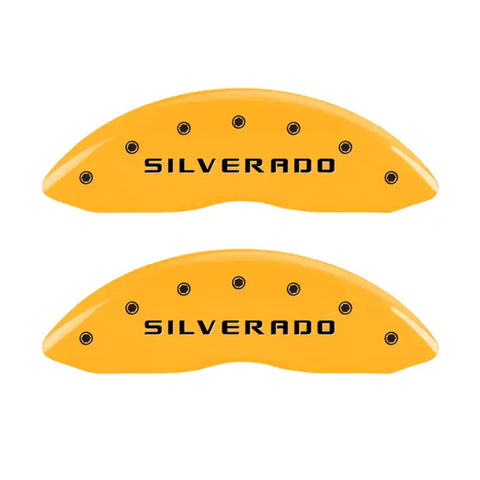 MGP 4 Caliper Covers Engraved Front & Rear Silverado Yellow finish black ch