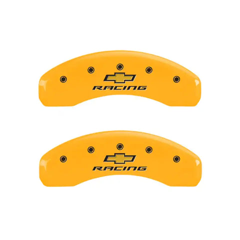 MGP 4 Caliper Covers Engraved Front & Rear Chevy racing Yellow finish black ch