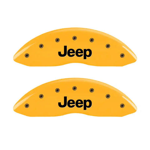 MGP 4 Caliper Covers Engraved Front JEEP Engraved Rear JEEP Grill logo Yellow finish black ch