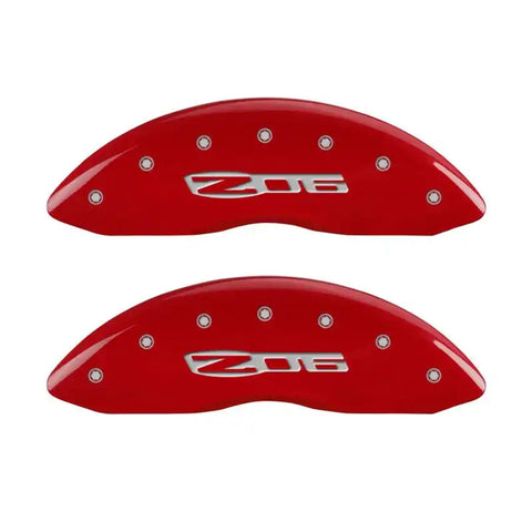 MGP 4 Caliper Covers Engraved Front C6/Corvette Engraved Rear C6/Z06 Red finish silver ch