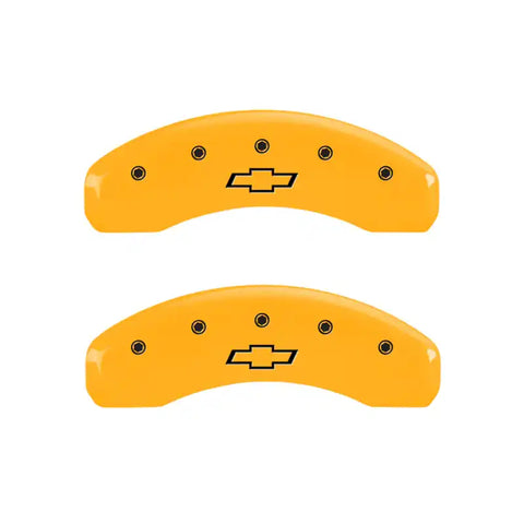 MGP 4 Caliper Covers Engraved Front & Rear Bowtie Yellow Finish Black Char 2015 Chevrolet SS