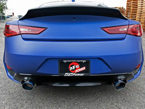 aFe 49-36134NM-L POWER Takeda 2.5in 304 SS CB Exhaust w/ Blue Flame Tips 17-19 Infiniti Q60 V6-3.0L (tt)