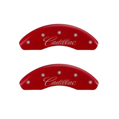 MGP 4 Caliper Covers Engraved Front & Rear Cursive/Cadillac Red finish silver ch