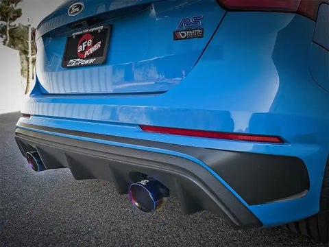 aFe 49-33104-L Takeda 3in 304 SS Axle-Back Exhaust System w/ Blue Flame Tip 16-18 Ford Focus RS 2.3L (t)